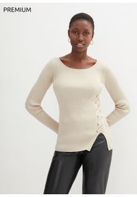 bonprix - Sweter z domieszką jedwabiu. Kolor: beżowy. Materiał: jedwab. Styl: elegancki #1