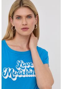 Love Moschino t-shirt bawełniany. Kolor: niebieski. Materiał: bawełna. Wzór: nadruk #4