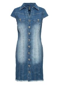 Sukienka dżinsowa mini z guzikami bonprix niebieski denim. Kolor: niebieski. Materiał: denim. Długość: mini #1