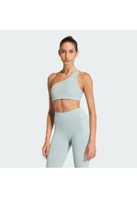 Adidas - Biustonosz Optime Workout Rib One Shoulder Light Support. Kolor: zielony. Sport: fitness #1