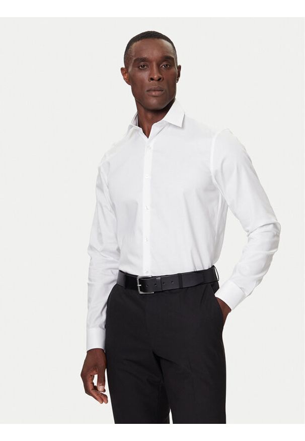 Calvin Klein Koszula LV019EU006 Biały Slim Fit. Kolor: biały. Materiał: bawełna