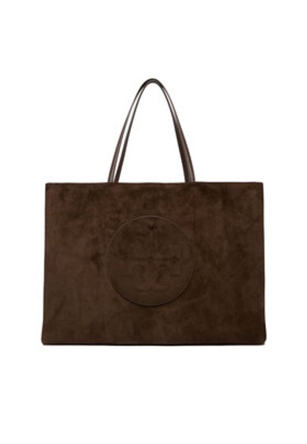 Tory Burch Torebka Ella Suede Tote 170980 Brązowy. Kolor: brązowy. Materiał: skórzane, zamszowe