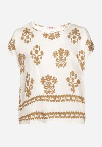 Born2be - Jasnobeżowa Bluzka z Wiskozy we Wzór w Stylu Boho Lunaseia. Okazja: na co dzień. Kolor: beżowy. Materiał: wiskoza. Styl: boho