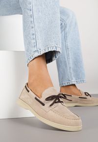 Renee - Beżowe Mokasyny z Kokardą Gohilde. Okazja: na co dzień. Kolor: beżowy. Materiał: jeans. Wzór: aplikacja. Styl: casual, elegancki
