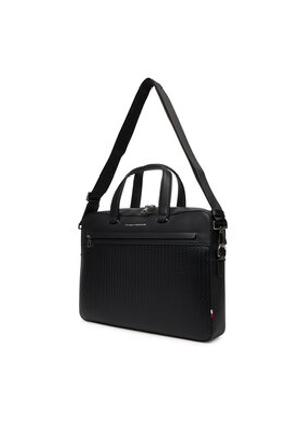 TOMMY HILFIGER - Tommy Hilfiger Torba na laptopa Th Woven Computer Bag AM0AM13660 Czarny. Kolor: czarny. Materiał: skóra