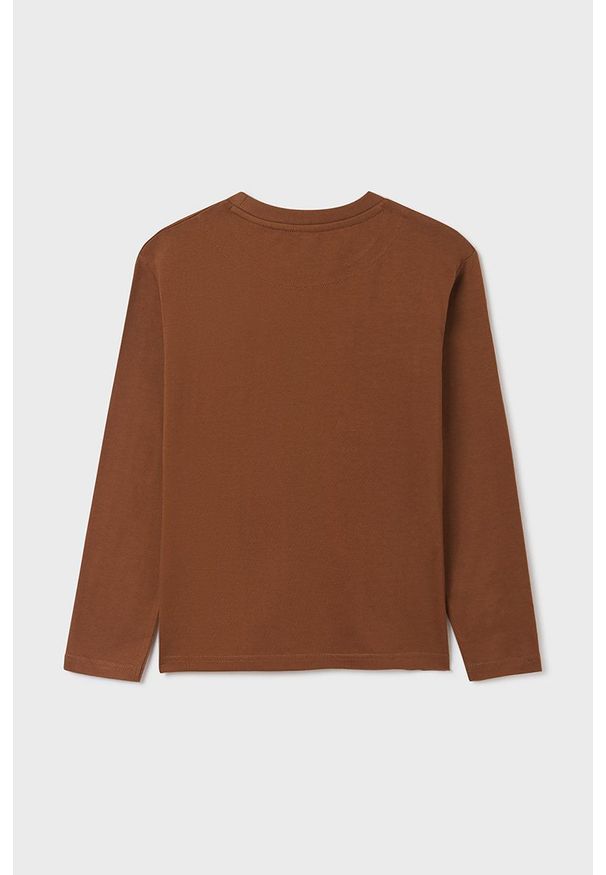Mayoral longsleeve bawełniany dziecięcy kolor brązowy z nadrukiem. Okazja: na co dzień. Kolor: brązowy. Materiał: bawełna. Długość rękawa: długi rękaw. Wzór: nadruk. Styl: casual