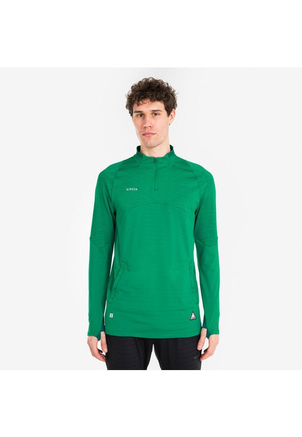 KIPSTA - Bluza piłkarska Kipsta CLR półsuwak. Kolor: zielony. Materiał: materiał, skóra. Sport: piłka nożna