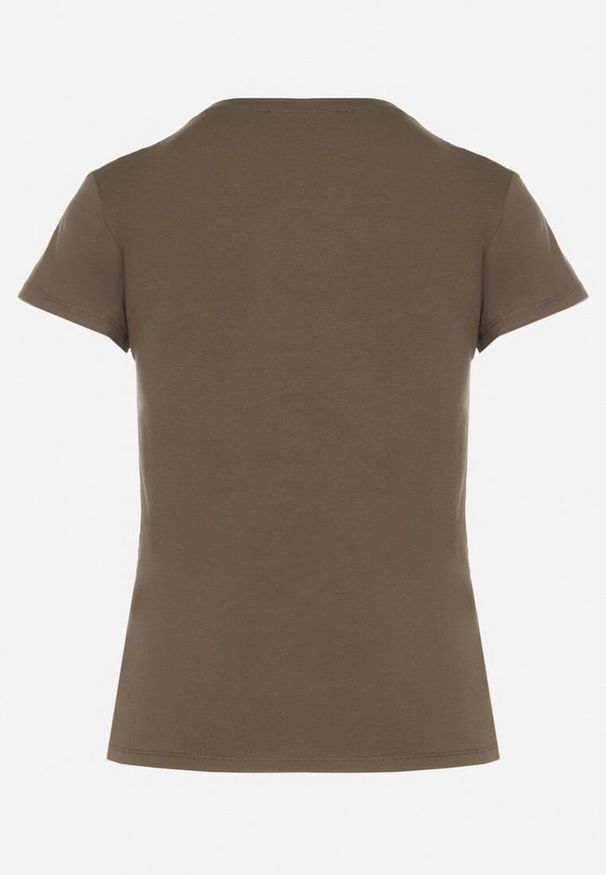 Born2be - Ciemnozielony Bawełniany Klasyczny T-shirt Lunolia. Okazja: na co dzień. Kolor: zielony. Materiał: bawełna. Wzór: gładki. Styl: klasyczny