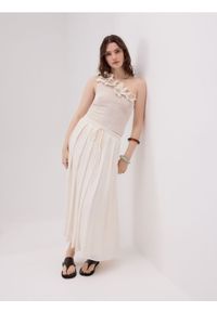 Reserved - Spódnica maxi z wiązaniem - złamana biel. Materiał: tkanina