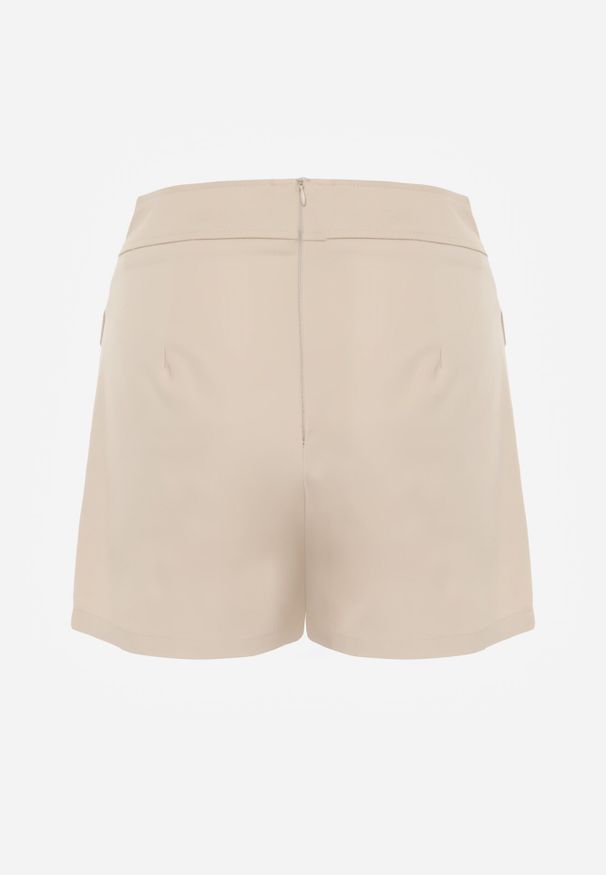 Born2be - Beżowe Spódnico-Szorty z Bawełną Ozdobione Imitacją Kieszeni Tinorina. Okazja: na spacer. Kolor: beżowy. Materiał: bawełna. Wzór: aplikacja. Sezon: wiosna. Styl: elegancki