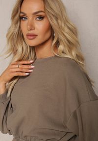 Renee - Ciemnozielony Bawełniany Komplet Bluza Krótka ze Ściągaczem i Szerokie Spodnie ze Sznurkiem w Pasie Rionnea. Kolor: zielony. Materiał: bawełna #5