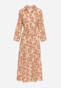 Born2be - Jasnobeżowa Koszulowa Sukienka z Podwijanymi Rękawami Zapinana na Guziki z Paskiem w Pasie Illnara. Okazja: na co dzień. Kolor: beżowy. Długość rękawa: długi rękaw. Typ sukienki: koszulowe. Styl: klasyczny, casual, elegancki #5