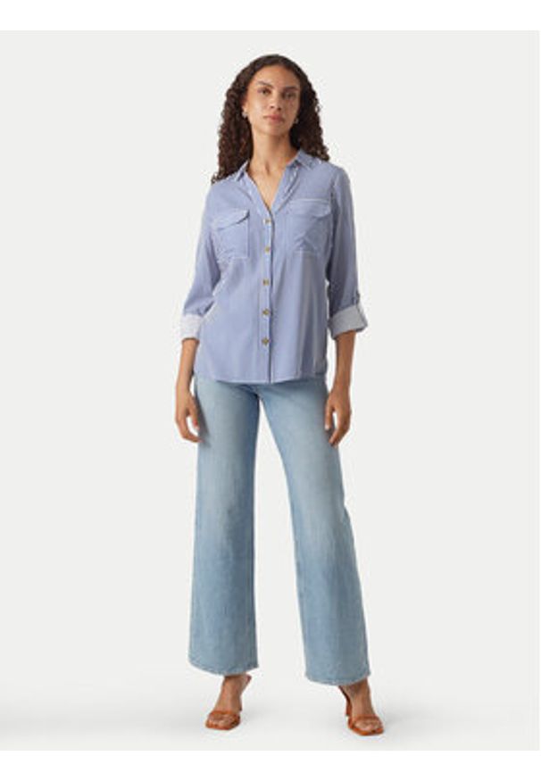 Vero Moda Koszula Bumpy 10275283 Niebieski Regular Fit. Kolor: niebieski. Materiał: wiskoza