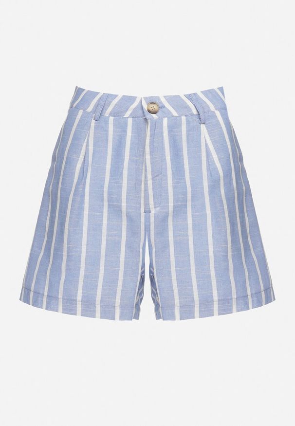 Born2be - Jasnoniebieskie Szorty w Pionowe Paski z Wysokim Stanem Vikitta. Okazja: na co dzień. Stan: podwyższony. Kolor: niebieski. Wzór: paski. Sezon: lato. Styl: elegancki, casual, klasyczny