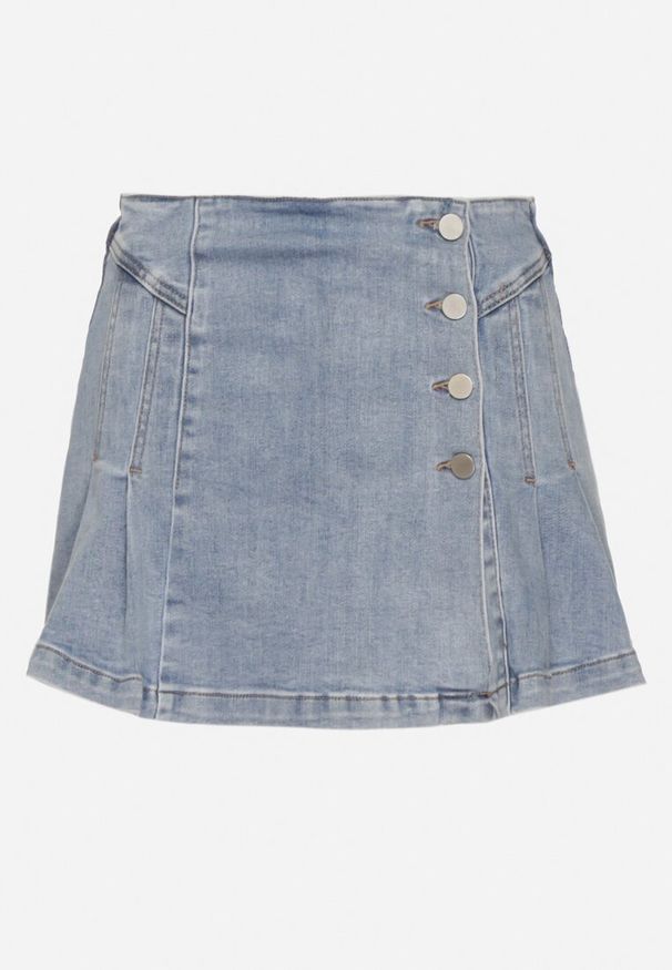 Born2be - Niebieskie Spódnico-Szorty Jeansowe z Zakładką z Guzikami Vivirene. Okazja: na co dzień. Kolor: niebieski. Materiał: jeans. Styl: klasyczny, elegancki, casual
