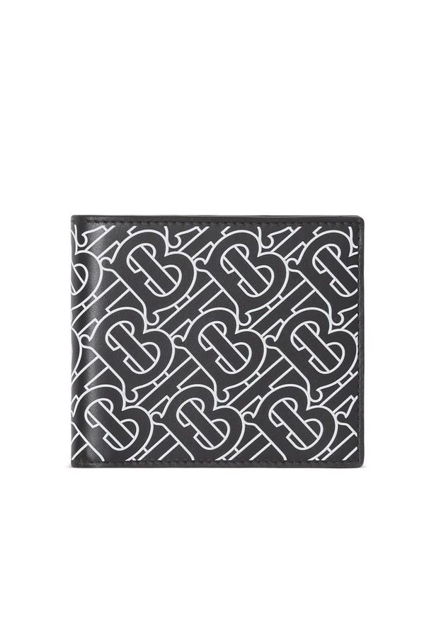 Burberry - BURBERRY - Czarny portfel z monogramem. Kolor: czarny. Wzór: nadruk, aplikacja