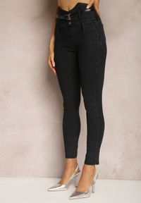 Renee - Czarne Jeansy z Talią Paper Bag Loreleisa. Kolor: czarny. Materiał: jeans