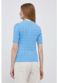 Polo Ralph Lauren kardigan bawełniany kolor niebieski lekki. Typ kołnierza: polo. Kolor: niebieski. Materiał: bawełna. Długość rękawa: krótki rękaw. Długość: krótkie. Wzór: ze splotem #4
