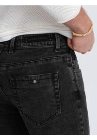 Ombre Clothing - Spodnie męskie jeansowe slim fit z przeszyciem na kolanach - czarne V2 OM-PADP-0109 - XXL. Kolor: czarny. Materiał: jeans. Wzór: aplikacja #4