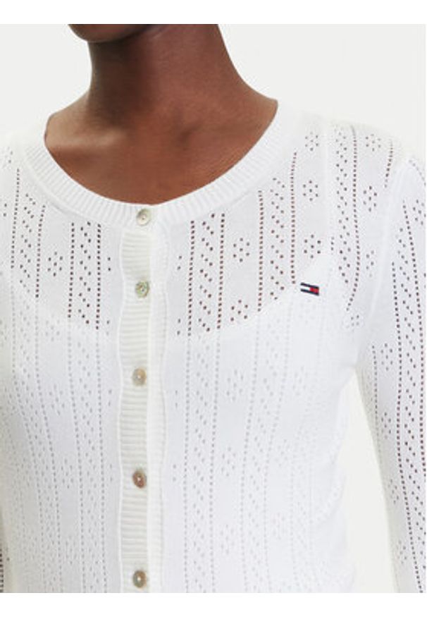 Tommy Jeans Kardigan Pointelle DW0DW20966 Biały Regular Fit. Kolor: biały. Materiał: wiskoza, syntetyk