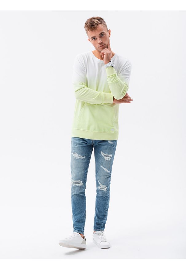 Ombre Clothing - Bluza męska bez kaptura B1150 - limonkowa - XXL. Typ kołnierza: bez kaptura. Materiał: bawełna