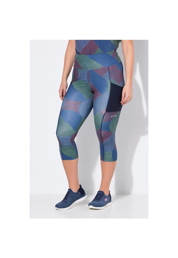 ULLA POPKEN - Damskie Legginsy funkcyjne 3/4 szybkoschnące. Kolekcja: plus size. Kolor: niebieski. Materiał: poliester, materiał