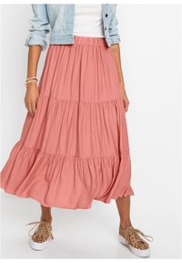 bonprix - Spódnica midi z kreszowanej wiskozy. Kolor: różowy. Materiał: wiskoza #1