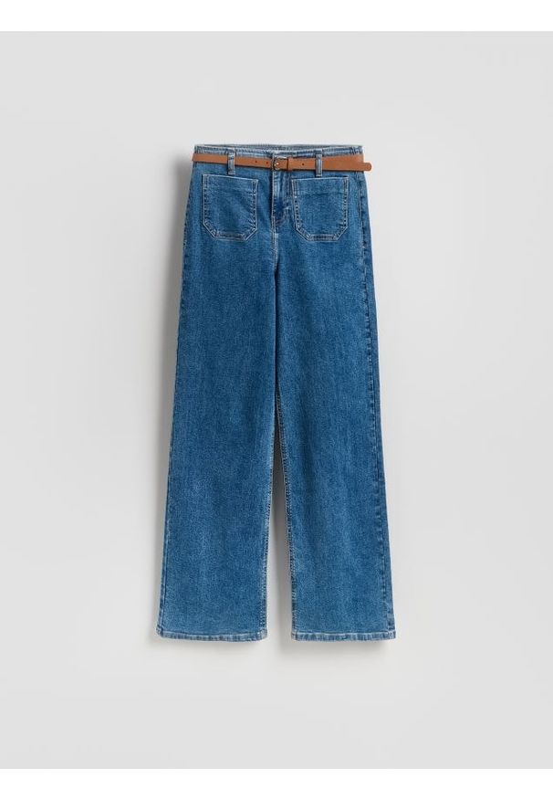 Reserved - Jeansy wide leg z paskiem - niebieski. Kolor: niebieski