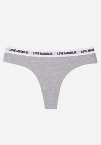 Born2be - Szare Majtki Typu Stringi z Bawełną i Napisami Veza. Kolor: szary. Materiał: bawełna. Wzór: napisy #1