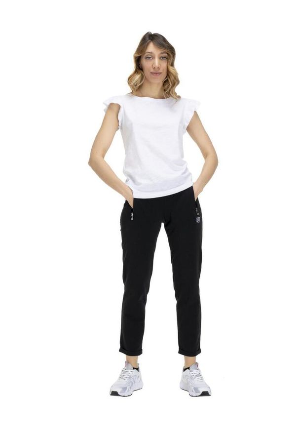 LEONE 1947 APPAREL - T-shirt damski z falbaną w kolorach ziemi. Kolor: biały. Materiał: tkanina. Sport: fitness