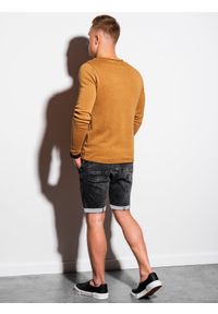 Ombre Clothing - Sweter męski bawełniany E180 - musztardowy - XL. Kolor: żółty. Materiał: bawełna. Styl: klasyczny #3