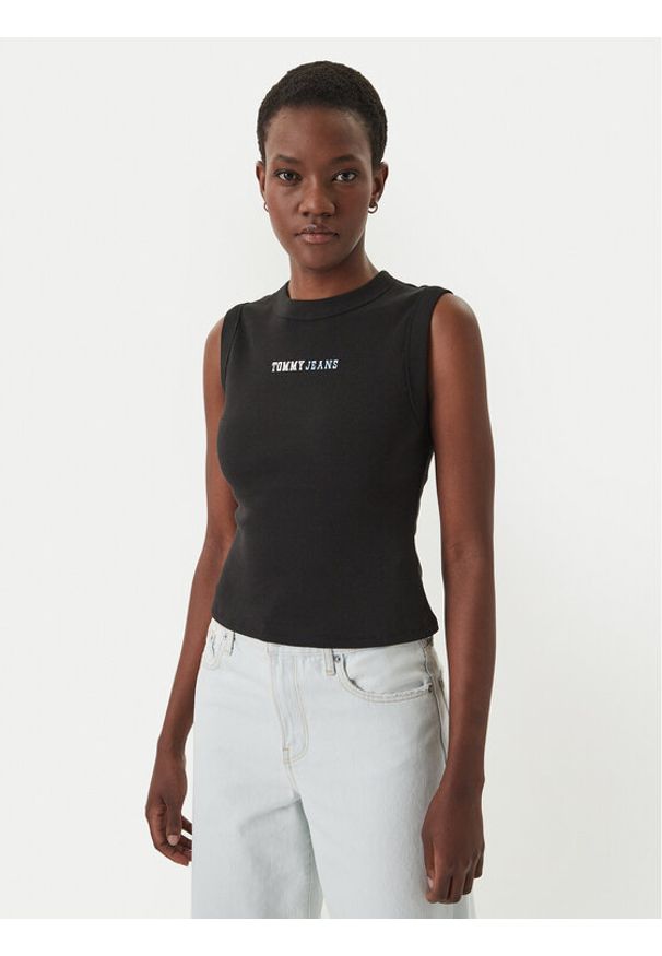 Tommy Jeans Top DW0DW22577 Czarny Slim Fit. Kolor: czarny. Materiał: bawełna