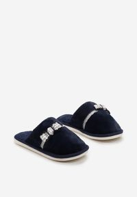 Renee - Granatowe Kapcie z Futerka z Dekoracyjną Kokardką Lennart. Kolor: niebieski. Materiał: futro #4