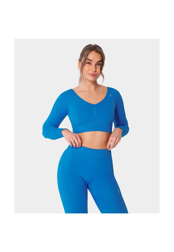 Bezszwowy longsleeve sportowy z wycięciem Carpatree Eris. Kolor: niebieski. Długość rękawa: długi rękaw. Sport: fitness