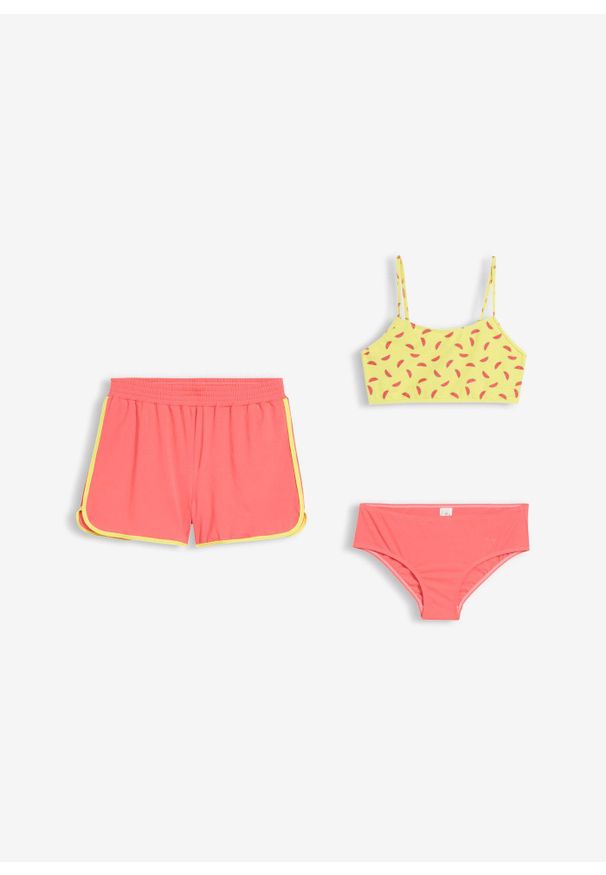 bonprix - Bikini + szorty (komplet 3-cz.). Kolor: różowy
