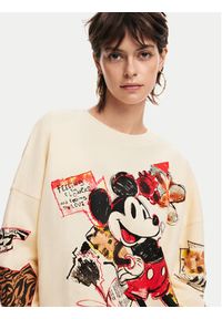 Desigual Bluza Mickey 24WWSK35 Beżowy Oversize. Kolor: beżowy. Materiał: bawełna #2