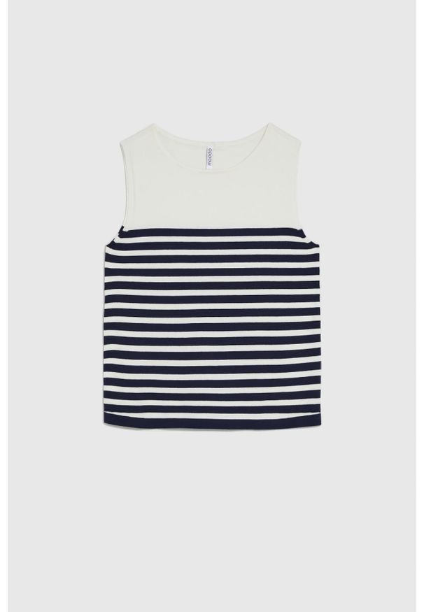 MOODO - Top w paski biały. Kolor: biały. Materiał: wiskoza, poliamid. Wzór: paski