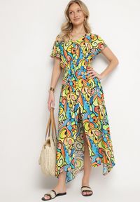 Born2be - Żółta Bawełniana Sukienka z Abstrakcyjnym Wzorem Emilisse. Okazja: na co dzień. Kolor: żółty. Materiał: bawełna. Styl: klasyczny, casual #7