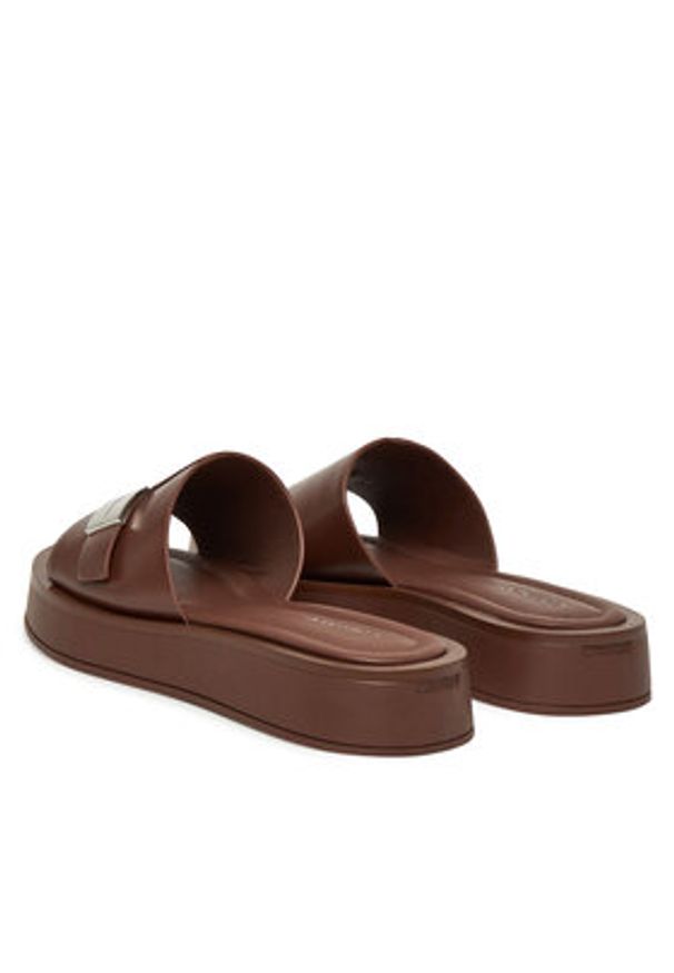 Calvin Klein Klapki Flatform Slide W/Ck Hw - Lth HW0HW02368 Brązowy. Kolor: brązowy. Materiał: skóra