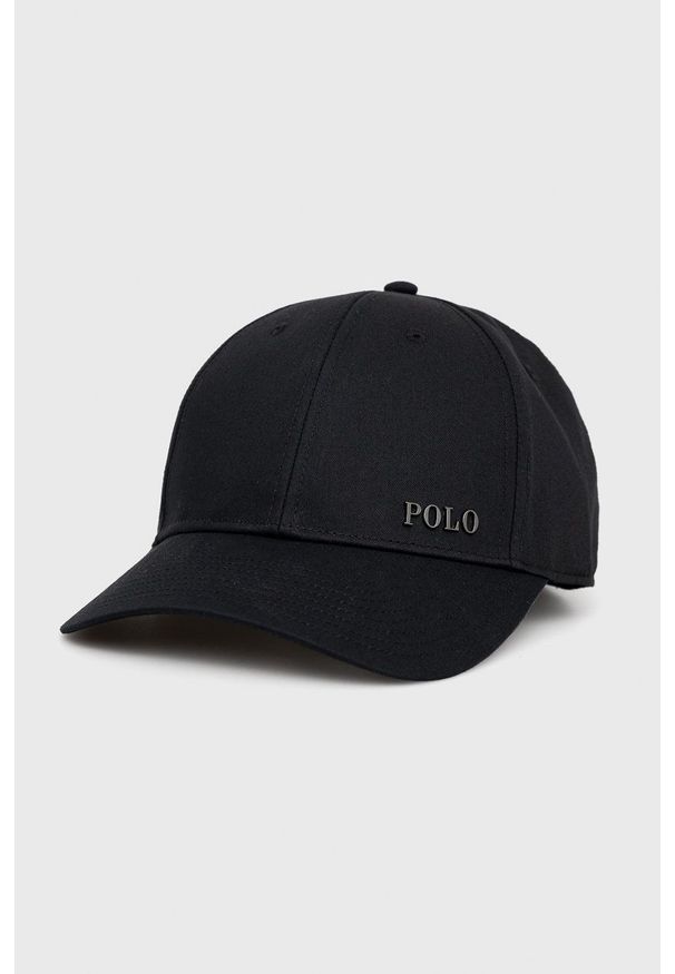 Polo Ralph Lauren czapka kolor czarny gładka. Kolor: czarny. Materiał: poliester. Wzór: gładki