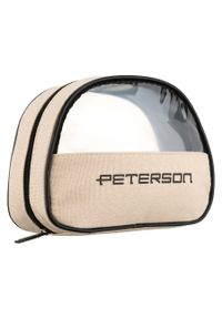 Beżowo-czarna kosmetyczka z tkaniny syntetycznej z przezroczystym panelem - Peterson. Kolor: czarny, beżowy, wielokolorowy. Materiał: tkanina, syntetyk #1