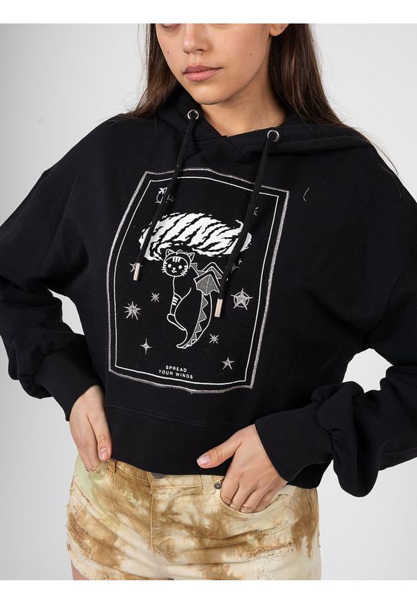 Pinko Bluza "Mogliano" | 1G185G 8314 | Kobieta | Czarny. Okazja: na co dzień. Typ kołnierza: kaptur. Kolor: czarny. Materiał: bawełna. Wzór: jednolity, nadruk. Styl: elegancki, casual