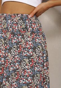Renee - Niebiesko-Różowe Szerokie Spodnie Culotte High Waist z Gumką w Talii Vikiisona. Stan: podwyższony. Kolor: niebieski. Materiał: tkanina. Sezon: lato