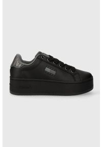 Tommy Jeans sneakersy skórzane TJW FLATFORM ANIMAL PRINT kolor czarny EN0EN02537. Zapięcie: sznurówki. Kolor: czarny. Materiał: skóra. Wzór: nadruk. Obcas: na platformie
