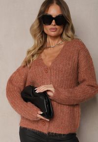 Renee - Brązowy Rozpinany Kardigan z Wełną i Ściągaczami przy Rękawach Ciarella. Kolor: brązowy. Materiał: wełna. Sezon: zima