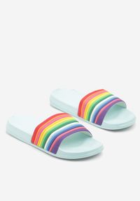 Renee - Niebieskie Klapki Ozdobione Tęczą Galaria. Okazja: na co dzień, na plażę. Kolor: niebieski. Wzór: aplikacja. Sezon: lato. Styl: elegancki, casual #5