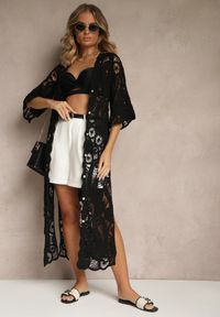 Renee - Czarna Narzutka z Bawełny z Ażurowym Wzorem Kolorissa. Kolor: czarny. Materiał: bawełna. Wzór: ażurowy. Styl: elegancki #3