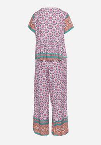 Born2be - Różowo-Zielony Letni Komplet z Wiskozy w Mozaikowy Wzór Bluzka i Szerokie Spodnie Latasha. Kolor: różowy. Materiał: wiskoza #5