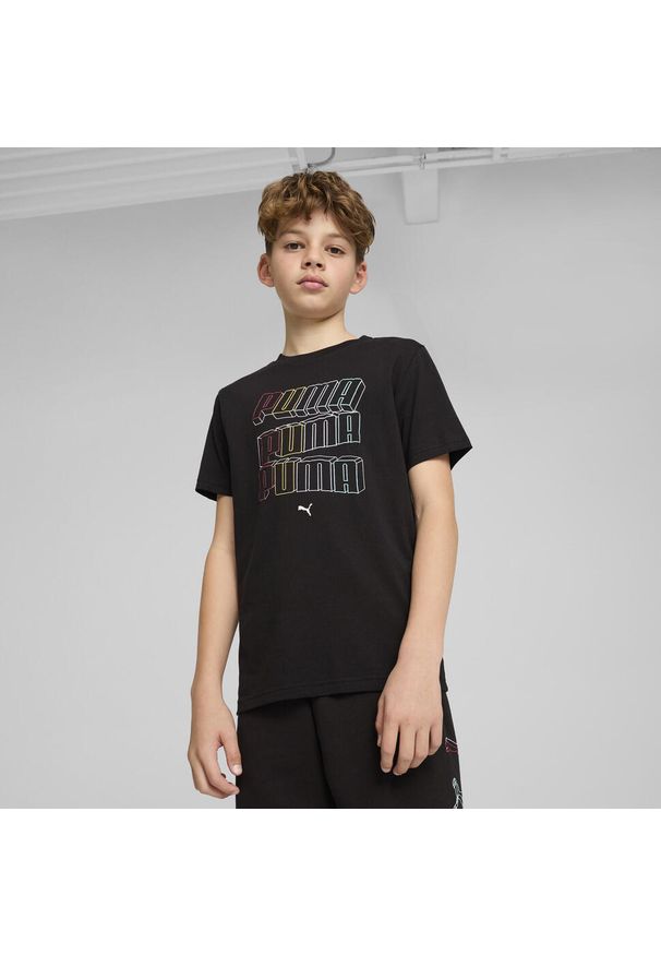 Puma - Młodzieżowa koszulka Essentials Logo Lab PUMA Black. Kolor: czarny. Wzór: haft, nadruk. Sport: joga i pilates