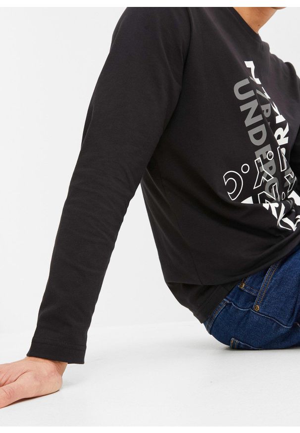 bonprix - Bluzka z długim rękawem z czystej bawełny organicznej. Kolor: czarny. Materiał: bawełna. Długość rękawa: długi rękaw. Długość: długie. Wzór: nadruk